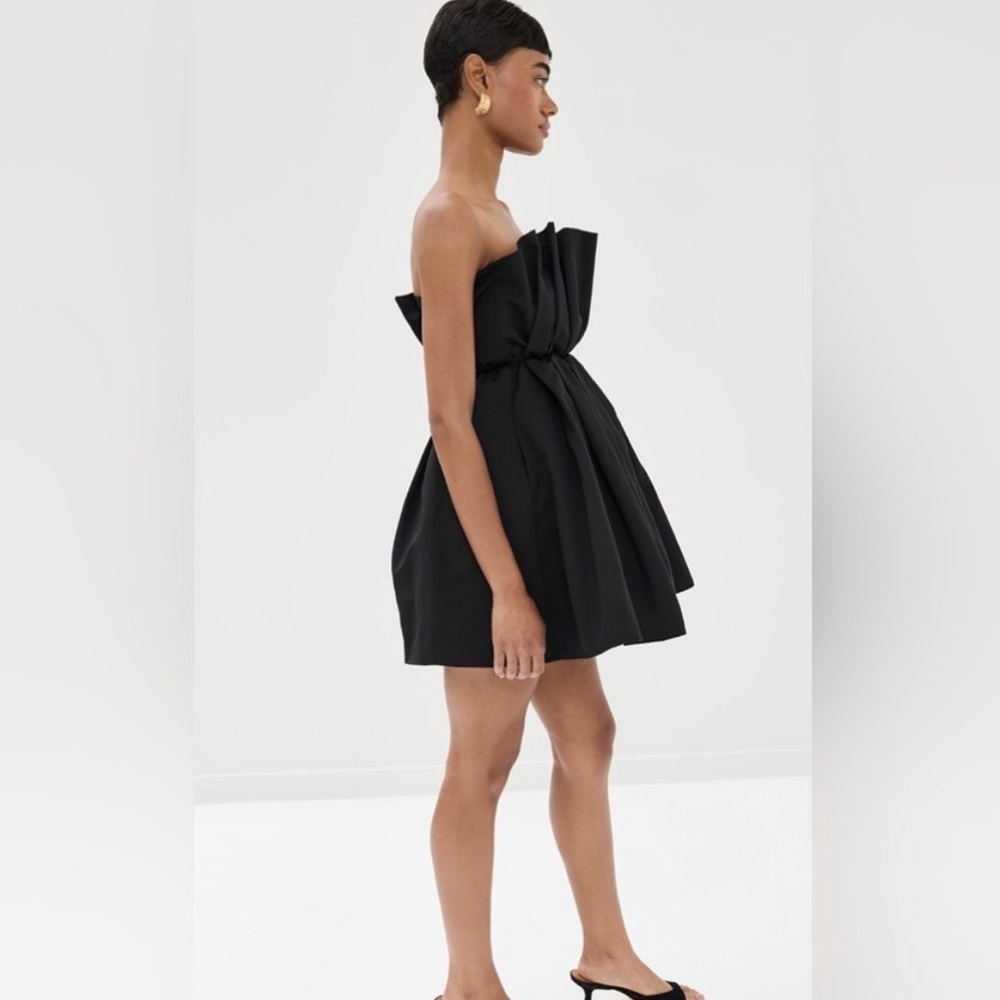 STAUD Cordelia Pleated Strapless Mini Dress Black Pockets Corset Size Medium - Picture 2 of 8